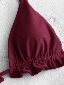 Zaful Frilled High Cut Bikini Swimwear In Red Wine Zaful