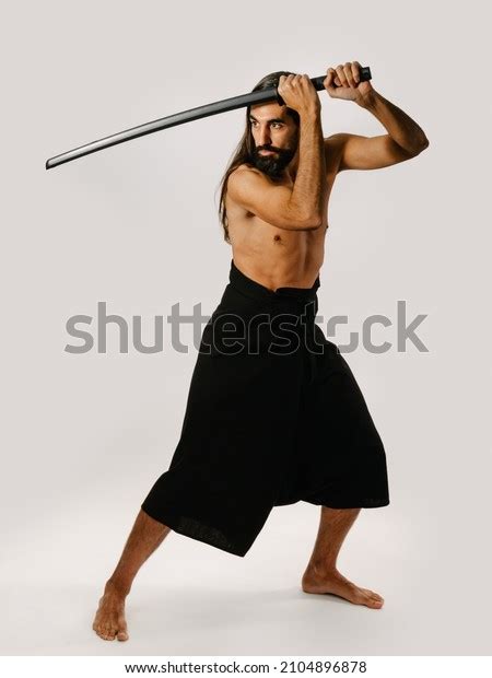 Longhaired Bearded Man Holding Sword Naked Stock Photo Shutterstock
