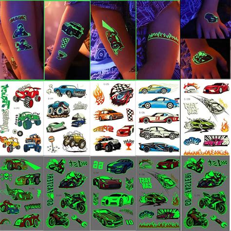 Hot Wheels Luminous Night Tattoo Stickers Waterproof Temporary Tattoo