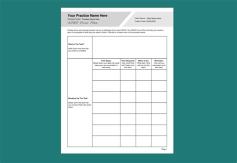 ADHD Focus Plan Worksheet PDF