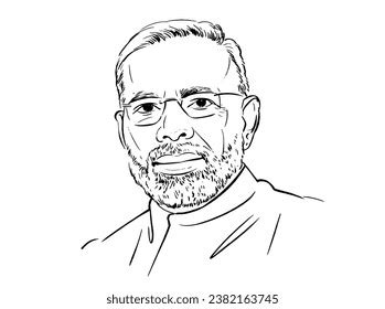 Narendra Modi Line Art Vector Portrait Stock Vector Royalty Free