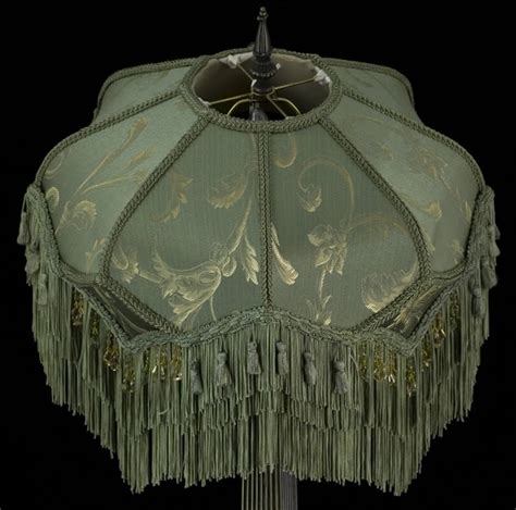 Victorian Lampshade Sage Gold Silk Fabric Beads Fringe