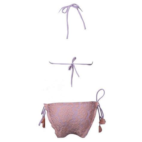 Sexy Solid Color Lace Halter Bikini Set