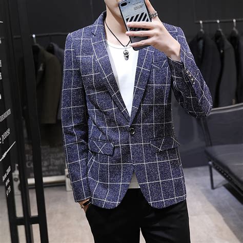 Jual Jas Pria Formal Keren 2021 Pakaian Pria Biasa Plaid Slim Suit Men