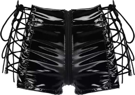 Generic Top Totty Saucy Role Play Erotic Dominatrix Women Lace Up Zipper Shorts Hot Pants S Uk