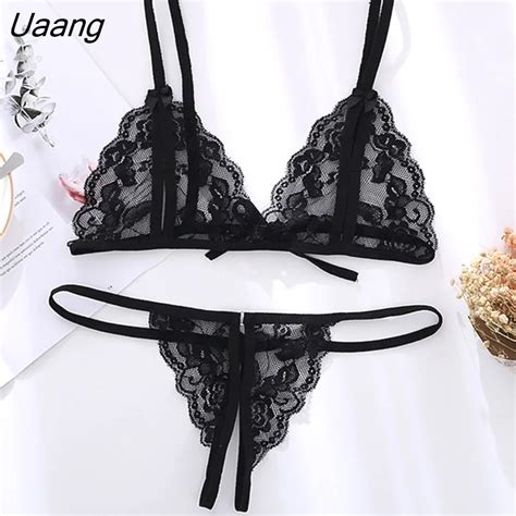 Uaang Sexy Costumes Lingerie Set Lace Bra Top And Sex G String Exotic Apparel Mesh Underwear