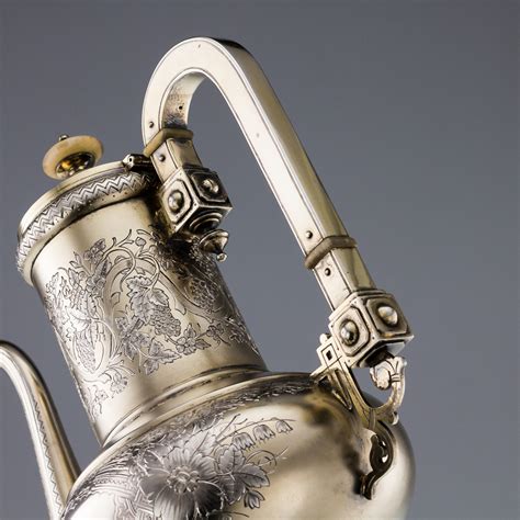 ANTIQUE 19thC IMPERIAL RUSSIAN SOLID SILVER PAN SLAVIC COFFEE POT