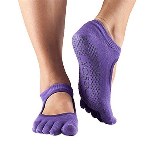 Toesox Womens Bella Full Toe Grip Socks Non Slip Pilates Grip Socks Barre And Yoga Socks With