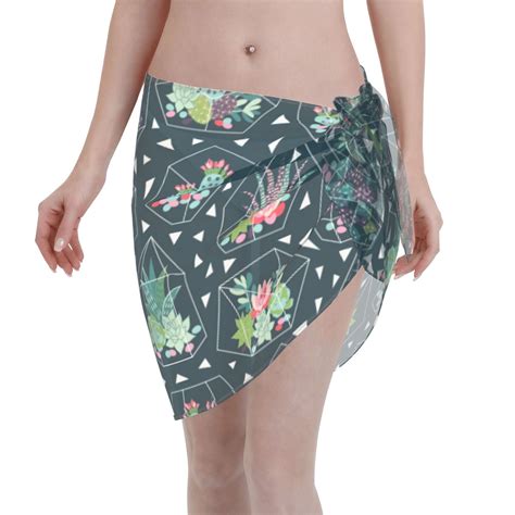 Disketp Cactus Women Swimsuit Cover Up Short Chiffon Summer Beach Sarong Bikini Wrap Skirt