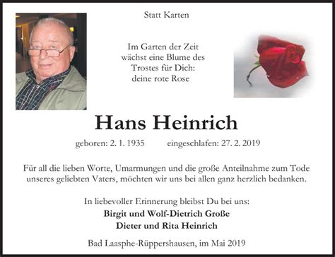 Traueranzeigen Von Hans Heinrich 57trauer De