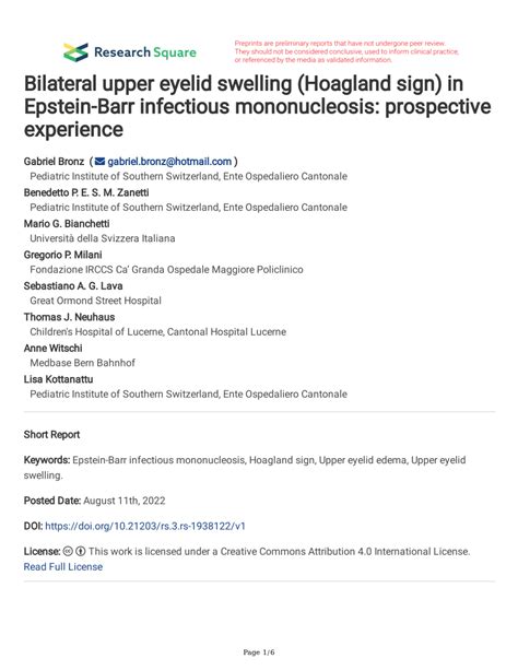 Pdf Bilateral Upper Eyelid Swelling Hoagland Sign In Epstein Barr