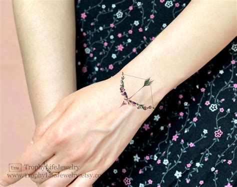 Floral Bow and Arrow Temporary Tattoo Flower Temporary | Etsy