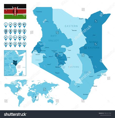 Kenya Detailed Administrative Blue Map Country Stock Vector Royalty