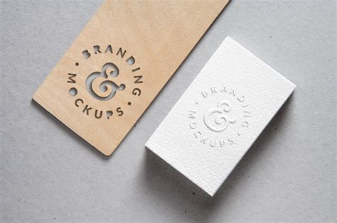 Cutout Wood & Embossed B-Card MockUp | GraphicBurger