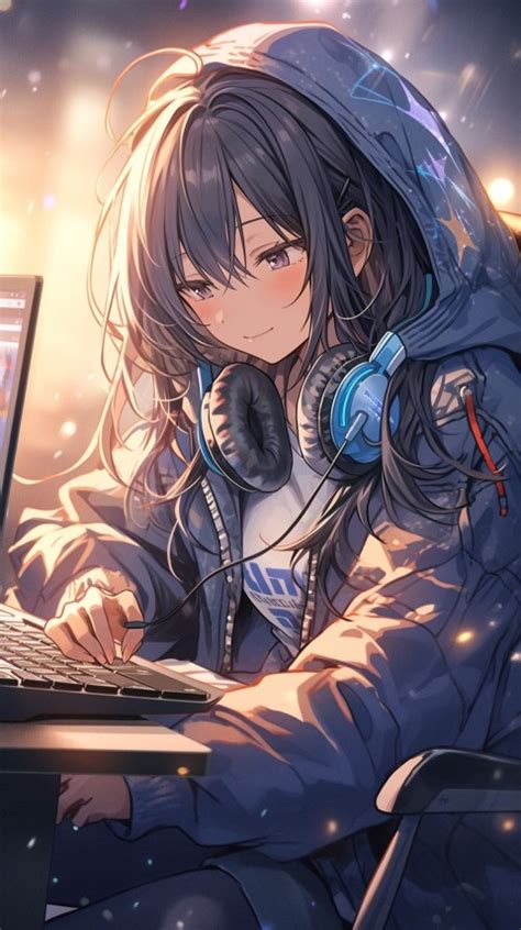 Cute Happy Anime Girl using Laptop Computer Aesthetic (16) - Photo ...