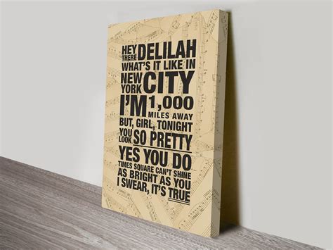 Hey There Delilah Typographic Song Lyrics Art