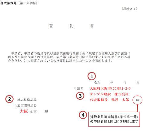 誓約書様式第六号の記入例建設業許可申請書類の書き方解説建サポ Sexiezpicz Web Porn