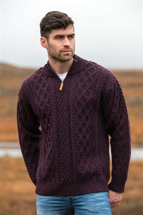 Donegal Zip Neck Irish Aran Sweater The Irish Celtic Craft Shop