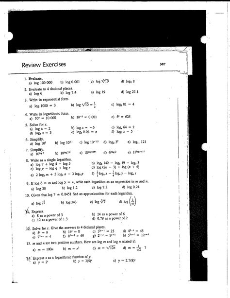 Log Practice Problems Answers 1