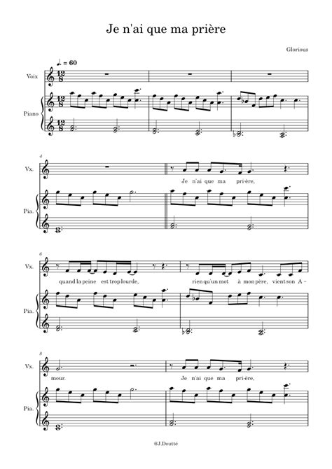 Je n ai que ma prière Glorious Sheet music for Piano Synthesizer