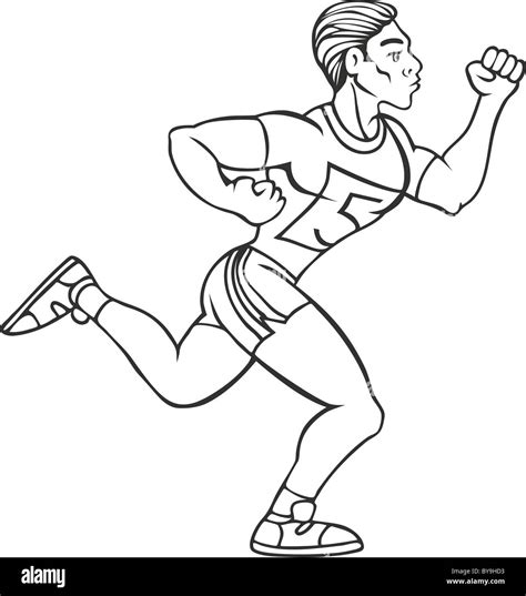 Cartoon drawing of a man running in a race isolated on a white ...