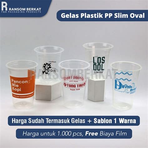 Jual Sablon Gelas Plastik PP Plastic Cup Slim Oval Berbagai Macam