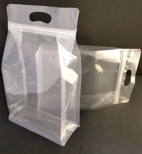 With Handle Doypack Clear Transparent Plastic Stand Up Side Quad Seal