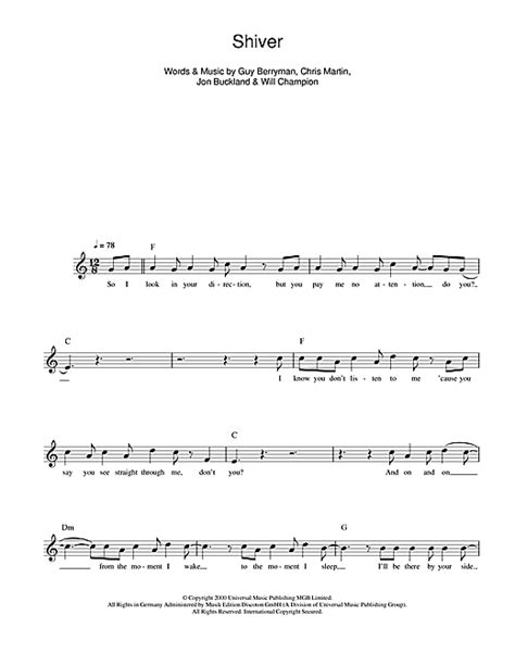 Coldplay - Shiver sheet music