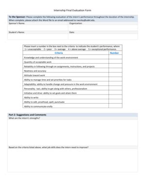 Fillable Online Udel Internship Final Evaluation Form University Of