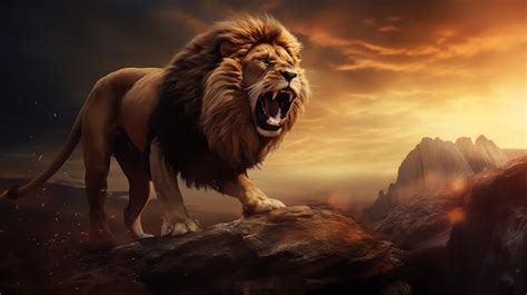 Premium Photo | A lion roaring on a rock