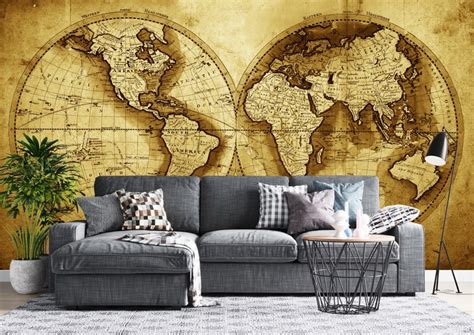 Map Wallpaper Peel And Stick Self Adhesive Political World Map Etsy