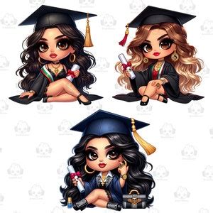 Para Mi Familia Chicano Png Bundle Graduation Chibi Style Png Educated Latina Girls Png Cholo
