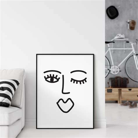 Line Drawing Abstract Face Print Abstract Black And White Art Etsy