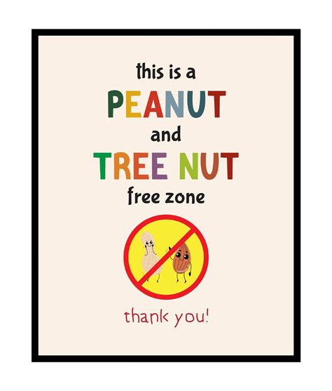 Peanut And Tree Nut Free Zone Poster Food Allergy Awareness Print