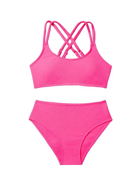 Milumia Girl S Piece Swimsuits Criss Cross Spaghetti Strap Bikini Sets Swimwear Hot Pink Y