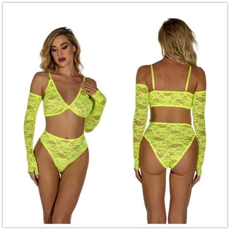 Lot De Ensemble De Lingerie Sexy Transparente En Dentelle Lingerie Sexy Avec Des Gants Or Or
