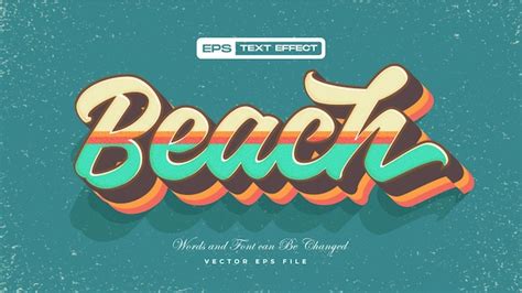 Efecto De Texto Vintage Retro Playa Vector Gratis