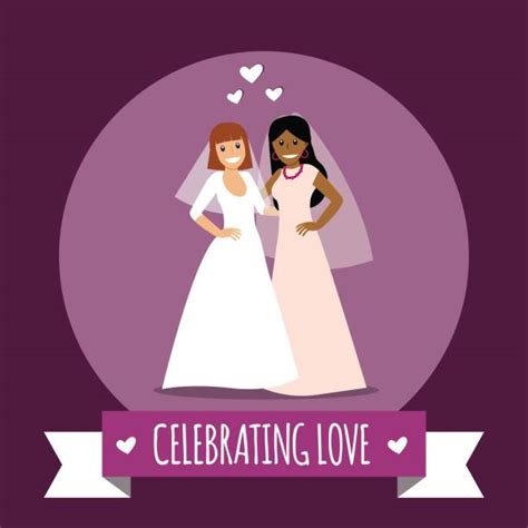 120 Cartoon Wedding Card With Illustration Of Lesbians Couple In The