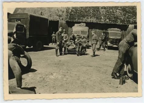 Orig Foto Kradmelder Motorrad Lkw Bus In Klotno B Leslau Plotzk Polen