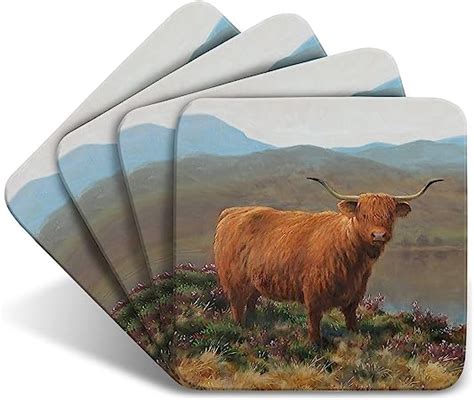 Highland Cattle Drinks Coasters By Wildlife Artist Julian Friers Set