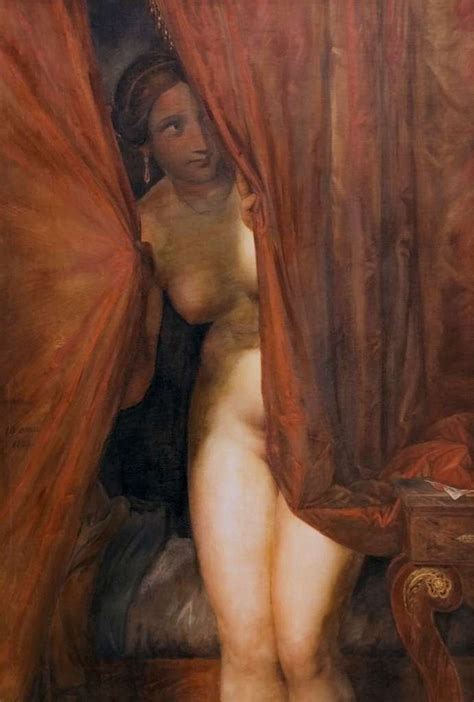 Nude Behind The Curtain Public Domain Portrait Painting PICRYL