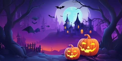 Premium AI Image | A Halloween Scene With Two Pumpkins In Front Of A ...