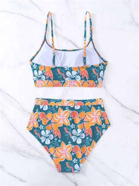 Swim Vcay Conjunto De Bikini Con Estampado Floral Aleatorio Sujetador Sin Aros Y Parte Inferior