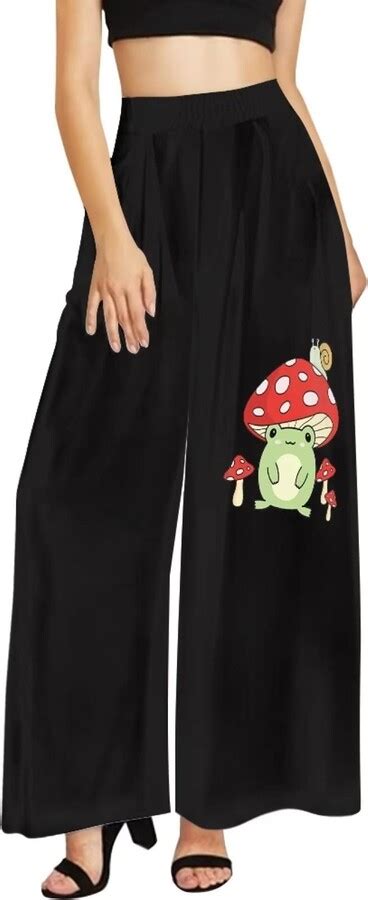 Belidome Black Women Palazzo Pants With Adorable Mushroom Frog Print
