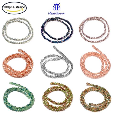 Beadthoven Pcs Strand Faceted Round Half Rainbow Plated Imitation