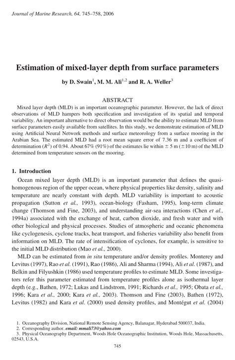estimation  mixed layer depth  surface parameters
