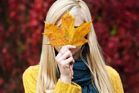 Belle Jeune Femme Blonde Portrait D Automne Photo Stock Image Du Fond Octobre