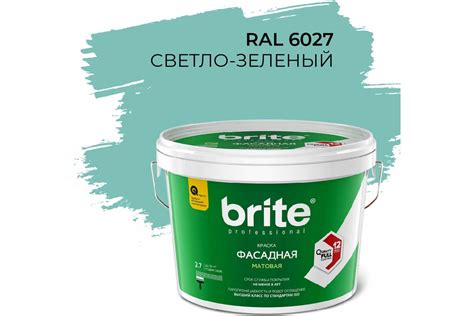 Фасадная колерованная краска BRITE PROFESSIONAL светло-зеленая RAL 6027 ...