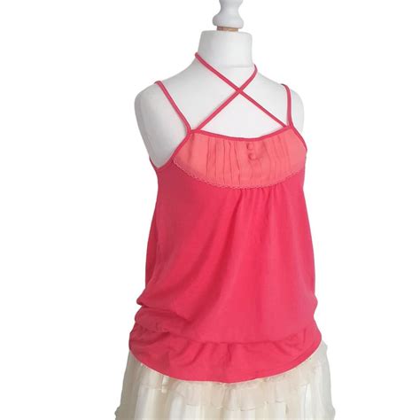 Y K Pink Cami Hot Pink Cami Top Neck Ties Depop