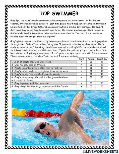 Top Swimmer Ket Reader Worksheet Live Worksheets